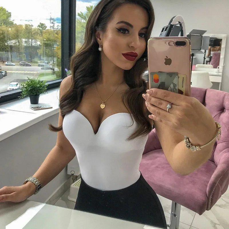 Elegant Black Bodysuit Knitted Top for Women Summer Body Ladies Spaghetti Straps Bodycon Bodysuits Women's One-Piece Suit White