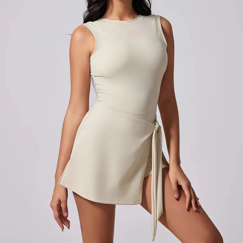 Tennis Dress for Women with Built in Shorts Womens Athletic Dresses Sleeveless Boat Neck Active Workout Skort Dress