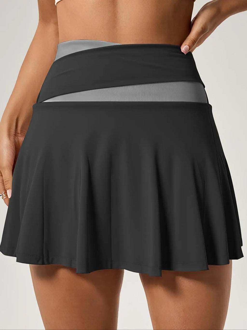 Women's High Waist Sporty Colorblock Skirt Shorts Set, Slim-Fit Tennis Golf Fitness Multifunctional, All Season Wear