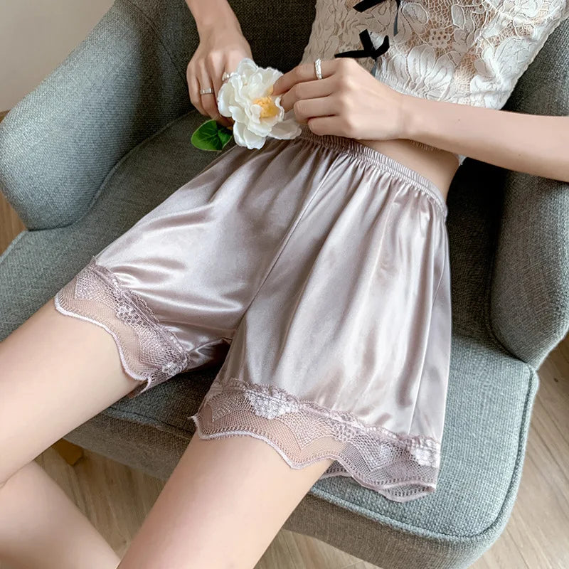 Spring and Summer 2026 New Lace Edge Safety Pants Women's Anti-running Light Bottoming Shorts Ice Silk Thin Pajama Pants Sexy