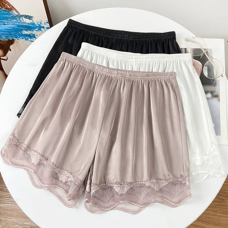Spring and Summer 2026 New Lace Edge Safety Pants Women's Anti-running Light Bottoming Shorts Ice Silk Thin Pajama Pants Sexy