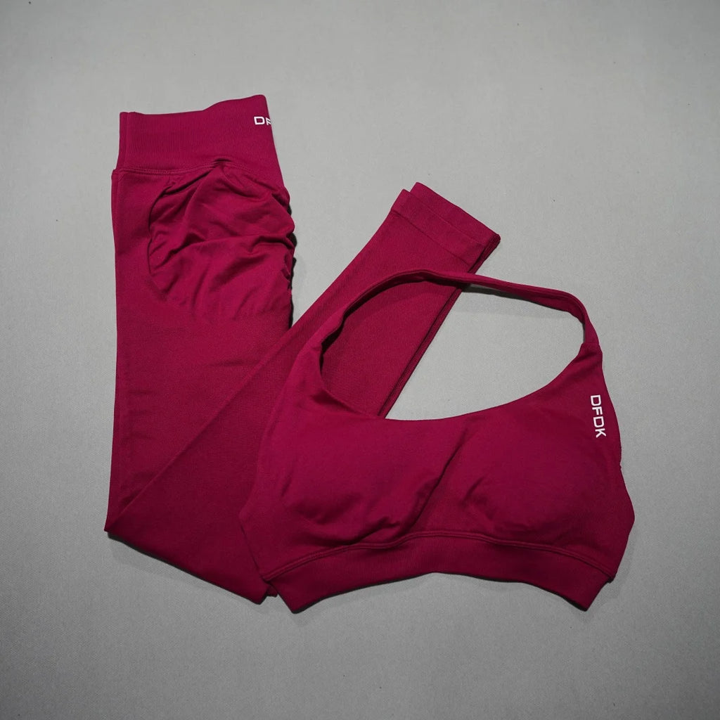 DFDK Women's Lace-Up 2Pcs Activewear Set, Seamless Slim Leggings, Fashion Yoga Top, Casual Gym Cycling Daily Sportswear