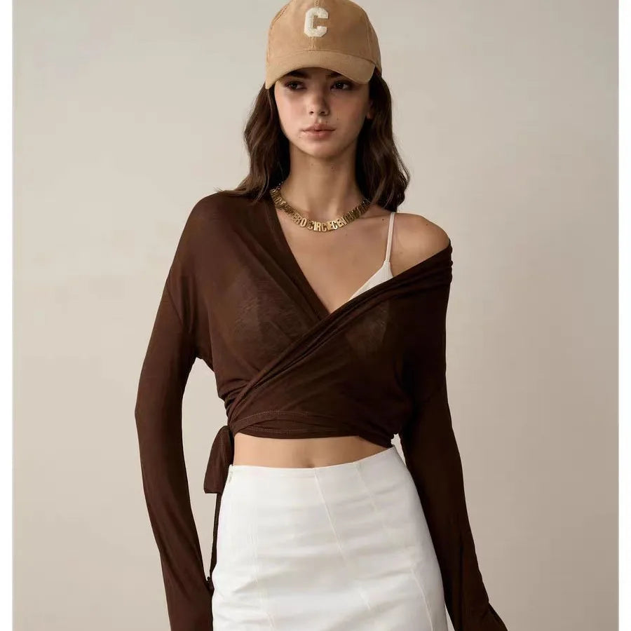 2026 New Women Flare Sleeve Yoga Top Soft Skinny Cross Tie Sports Cover Up Breathable Fitness Shirt Versatile Casual Active Wear