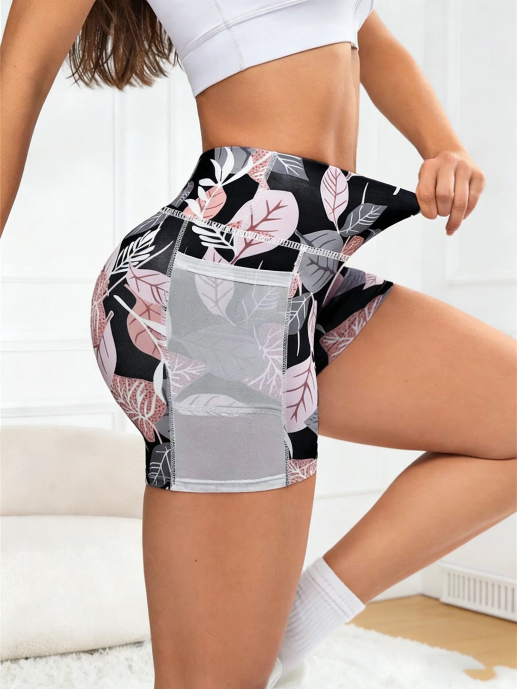 Summer Women High Waist Booty Lifting leggings shorts elastic breathable running sport pants for Gym Cycling Fitness Daily Wear