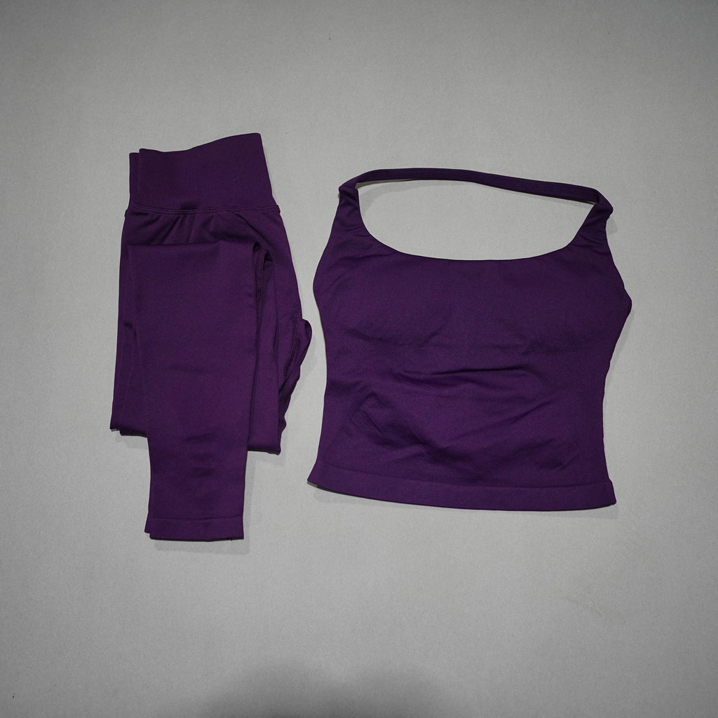 DFDK Women's 2-Piece Active Set, Backless Yoga Top, High Waist Seamless Trousers, Running Fitness Wear, Sports Suit
