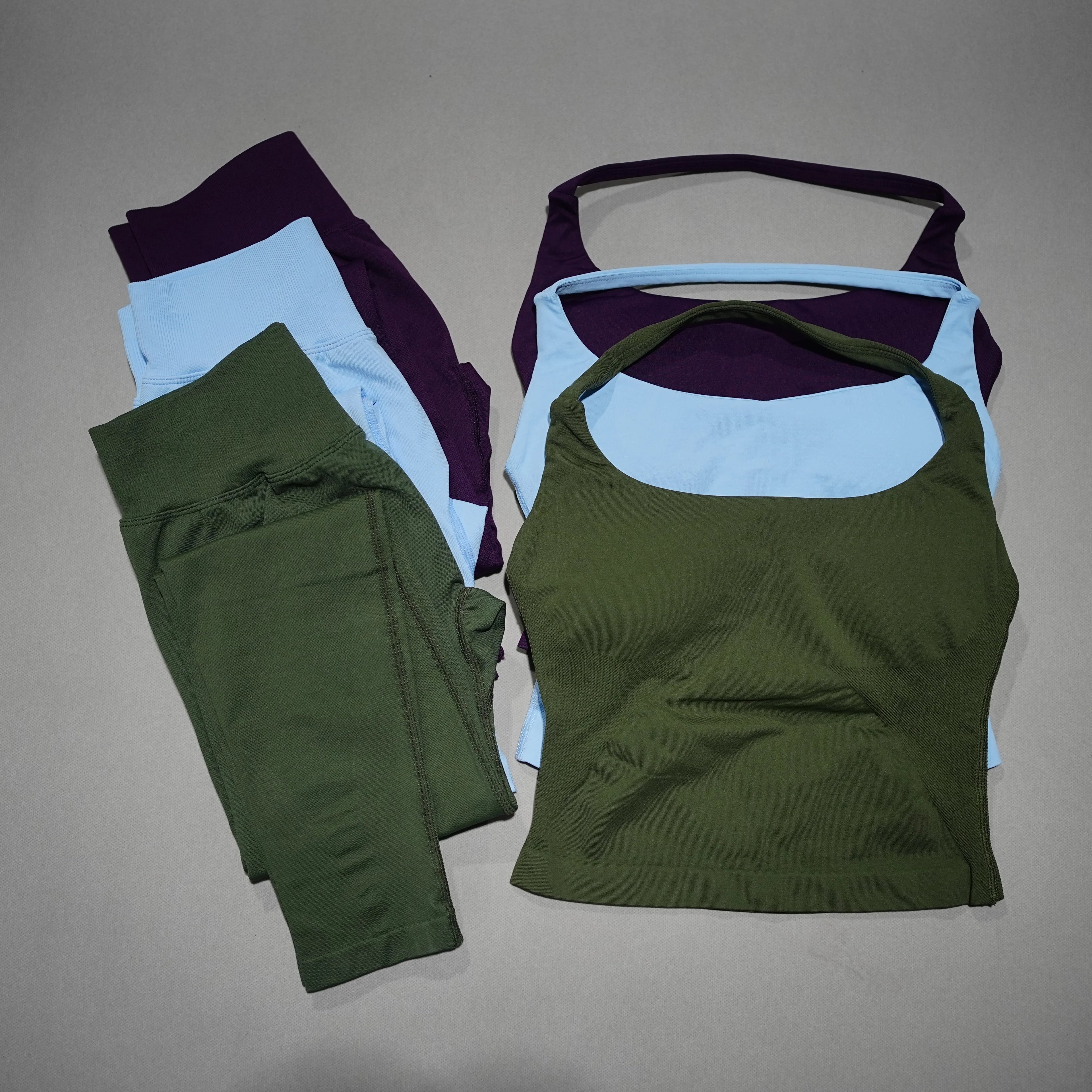 DFDK Women's 2-Piece Active Set, Backless Yoga Top, High Waist Seamless Trousers, Running Fitness Wear, Sports Suit