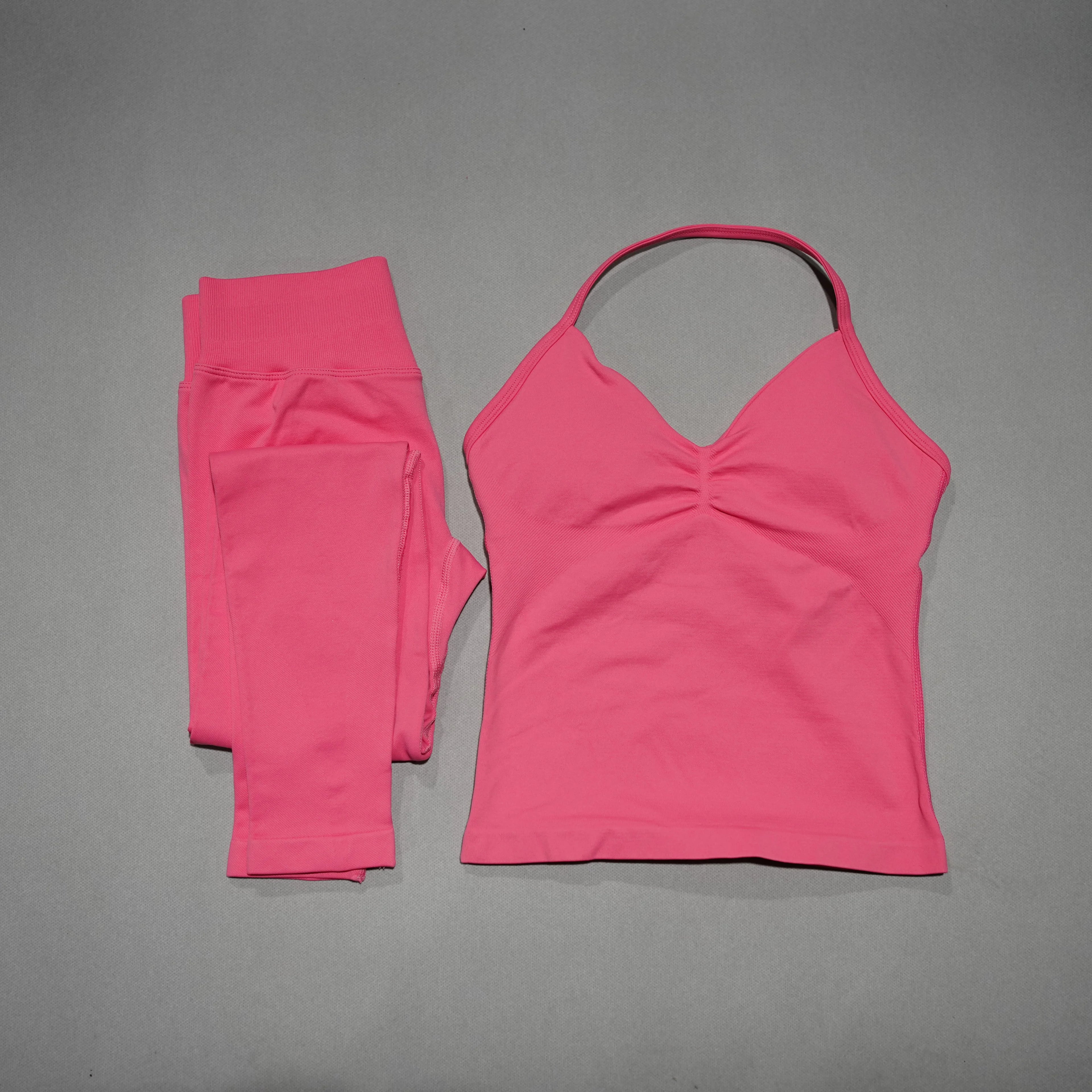 DFDK Women's 2-Piece Active Set, Backless Yoga Top, High Waist Seamless Trousers, Running Fitness Wear, Sports Suit