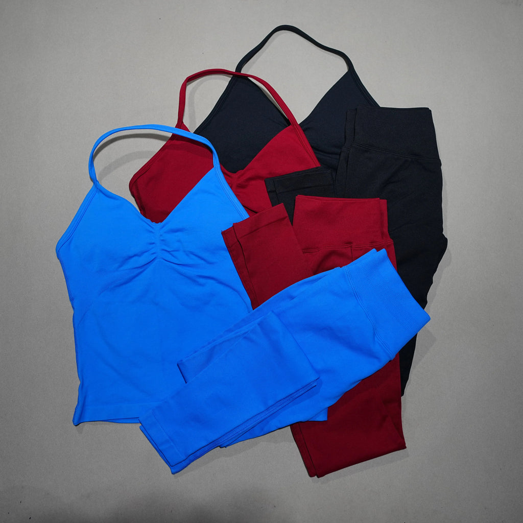 DFDK Women's 2-Piece Active Set, Backless Yoga Top, High Waist Seamless Trousers, Running Fitness Wear, Sports Suit