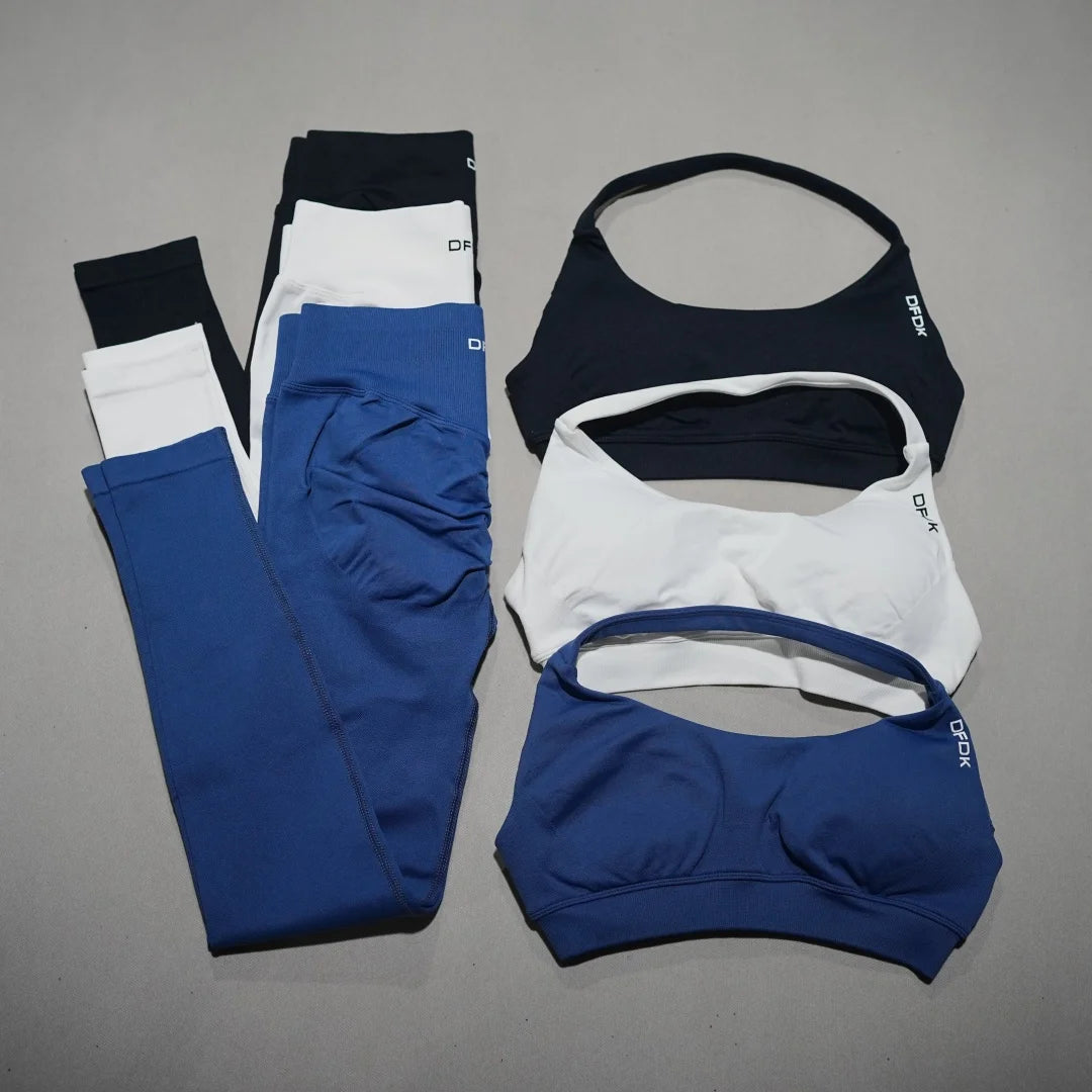 DFDK Women's Lace-Up 2Pcs Activewear Set, Seamless Slim Leggings, Fashion Yoga Top, Casual Gym Cycling Daily Sportswear