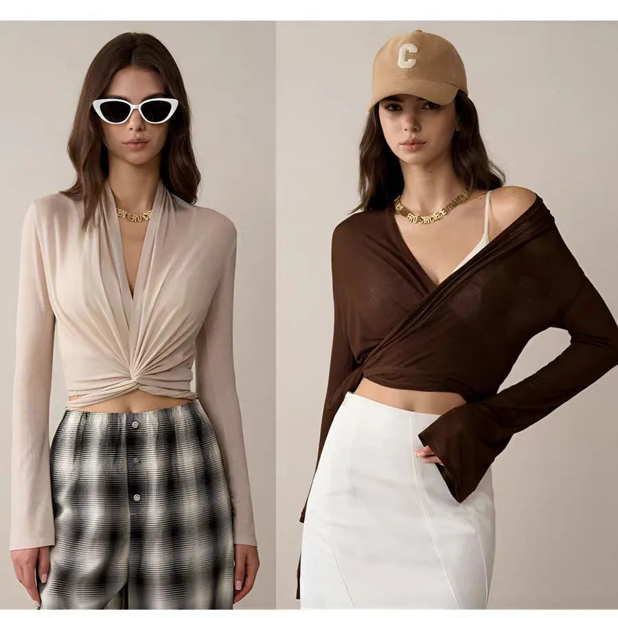 2026 New Women Flare Sleeve Yoga Top Soft Skinny Cross Tie Sports Cover Up Breathable Fitness Shirt Versatile Casual Active Wear