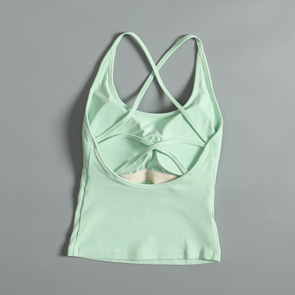 Sexy beautiful back sports vest for women with summer chest pad shockproof fitness lingerie wearing suspender Pilates yoga top